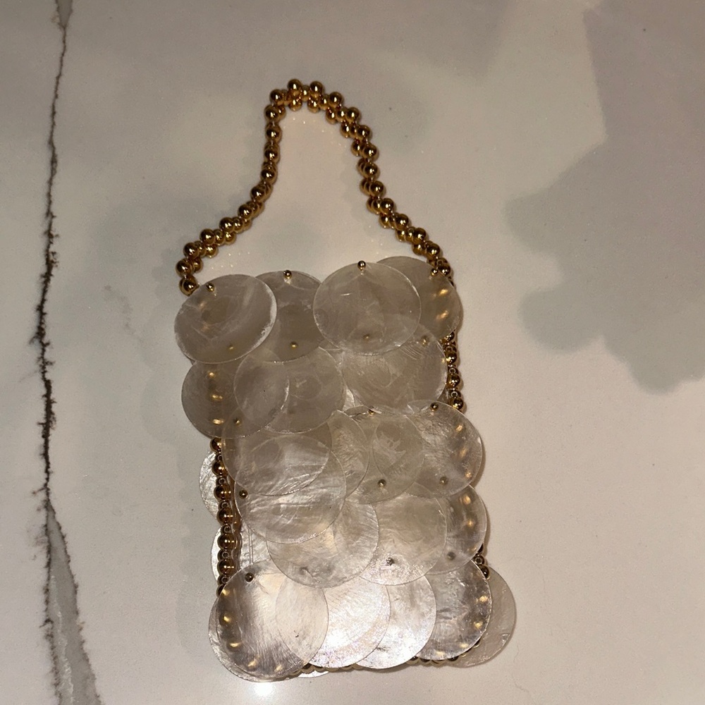 Show Me Your MuMu Gold and Cream Disc Clutch